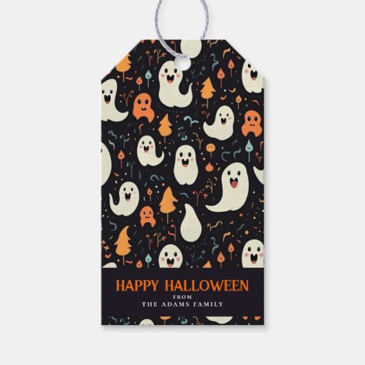 おもしろいカラフルパーソナライズされた幽霊 ギフトタグ (正面)