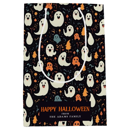 おもしろいカラフルパーソナライズされた幽霊 ミディアムペーパーバッグ (正面)