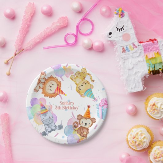 おもしろいカラフルパーティーアニマルズサファリ誕生日 ペーパープレート (パーティー)