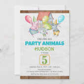おもしろいカラフルパーティーアニマルズボーイ誕生日 招待状 (正面)