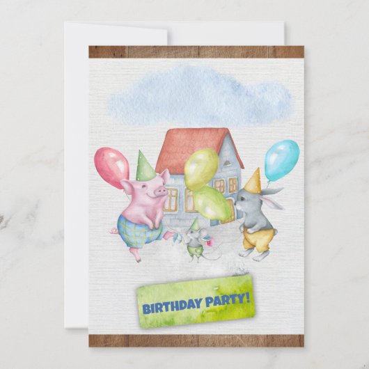 おもしろいカラフルパーティーアニマルズボーイ誕生日 招待状 (裏面)