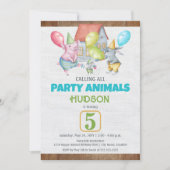 おもしろいカラフルパーティーアニマルズボーイ誕生日 招待状 (正面)