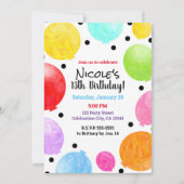 おもしろいカラフルパーティーバルーン誕生祝い 招待状 (正面)