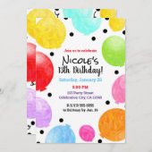 おもしろいカラフルパーティーバルーン誕生祝い 招待状 (正面/裏面)