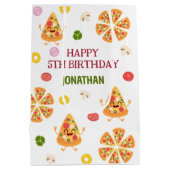 おもしろいカラフルピザパーティー子供の誕生日 ミディアムペーパーバッグ (裏面)