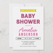 おもしろいカラフルピンクと黄色の赤モダンちゃんシャワー 招待状 (正面)