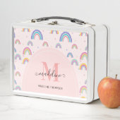 おもしろいカラフルピンクレインボーガーリーモノグラム メタルランチボックス (インサイチュ)