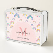おもしろいカラフルピンクレインボーガーリーモノグラム メタルランチボックス (裏面)