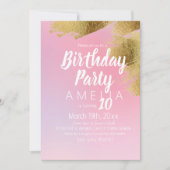 おもしろいカラフルピンク金ゴールドモダン子供の誕生日パーティー 招待状 (正面)