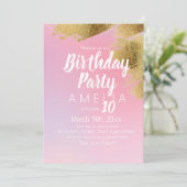 おもしろいカラフルピンク金ゴールドモダン子供の誕生日パーティー 招待状 (スタンド正面)