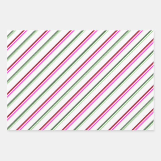 おもしろいカラフルピンク&グリーンネオンストライプキャンディーケーン ラッピングペーパーシート (正面2)
