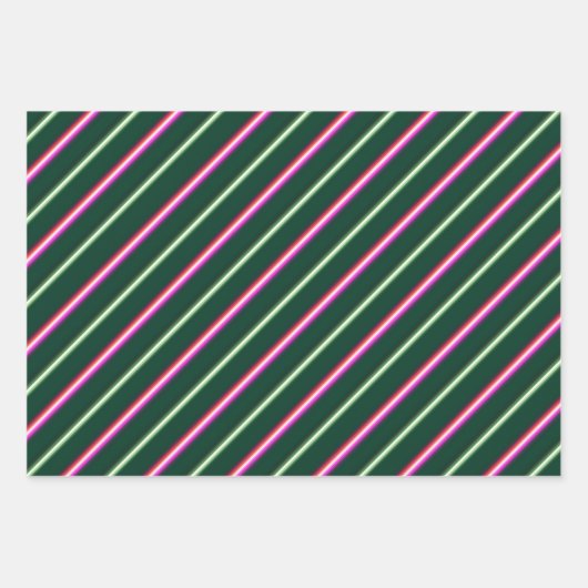 おもしろいカラフルピンク&グリーンネオンストライプキャンディーケーン ラッピングペーパーシート (正面)