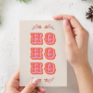 おもしろいカラフルピンク+赤ホホホホフラットクリスマス シーズンカード