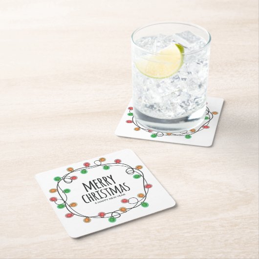 おもしろいカラフルフェスティバルライツメリークリスマスパーティー スクエアペーパーコースター (インサイチュ)