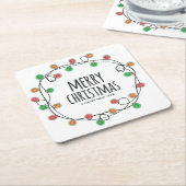 おもしろいカラフルフェスティバルライツメリークリスマスパーティー スクエアペーパーコースター (アングル)