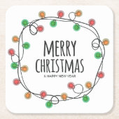 おもしろいカラフルフェスティバルライツメリークリスマスパーティー スクエアペーパーコースター (正面)