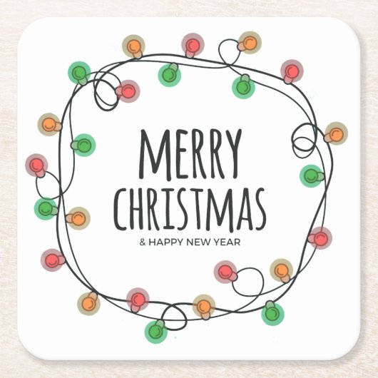おもしろいカラフルフェスティバルライツメリークリスマスパーティー スクエアペーパーコースター (正面)