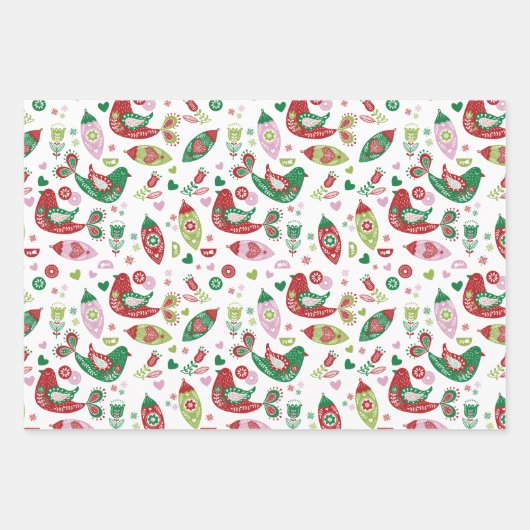 おもしろいカラフルフォークアートパルトリッジズクリスマス ラッピングペーパーシート (正面)