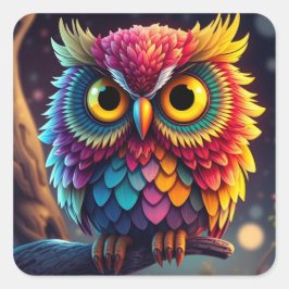 おもしろいカラフルフクロウのシール スクエアシール
