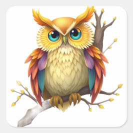 おもしろいカラフルフクロウのシール スクエアシール