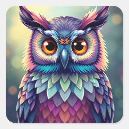 おもしろいカラフルフクロウのシール スクエアシール