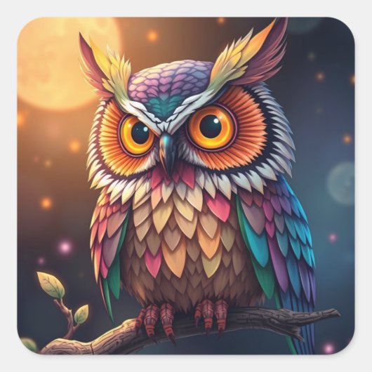 おもしろいカラフルフクロウのシール スクエアシール (正面)