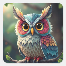 おもしろいカラフルフクロウのシール スクエアシール