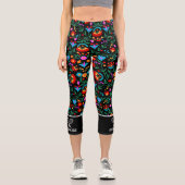 おもしろいカラフルフローラカスタムプリント カプリレギンス (正面)