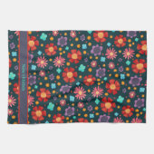 おもしろいカラフルフローラスタイリッシュ名前をカスタムする キッチンタオル (横)