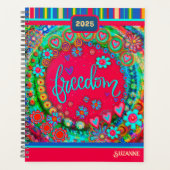 おもしろいカラフルフローラハート自由名日付 プランナー手帳 (正面)