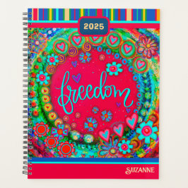 おもしろいカラフルフローラハート自由名日付 プランナー手帳