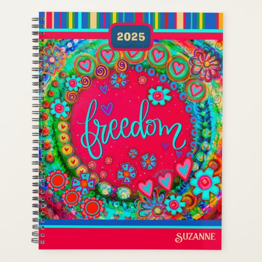 おもしろいカラフルフローラハート自由名日付 プランナー手帳 (正面)