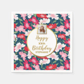 おもしろいカラフルフローラ任意の年齢のカスタム写真誕生日 スタンダードカクテルナプキン (正面)
