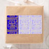 おもしろいカラフルフール青い黄色のジグザグ模様 ラベル (インサイチュ)