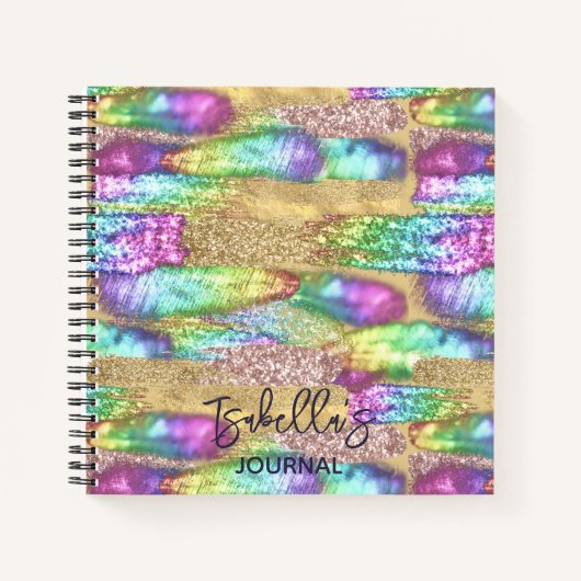 おもしろいカラフルブラシストロフェイクークユニコーングリッター ノートブック (正面)