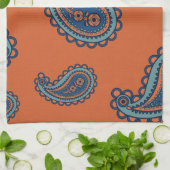 おもしろいカラフルブルーとオレンジのペイズリーパターン キッチンタオル (折り畳み)