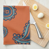 おもしろいカラフルブルーとオレンジのペイズリーパターン キッチンタオル (四つ折り)