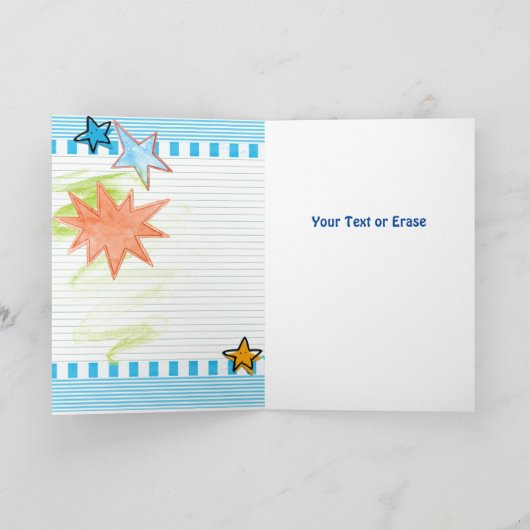 おもしろいカラフルブルースケッチスターズキッズ誕生日 カード (内部)