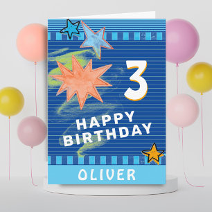 おもしろいカラフルブルースケッチスターズキッズ誕生日 カード