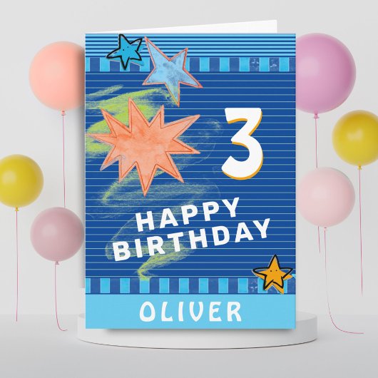 おもしろいカラフルブルースケッチスターズキッズ誕生日 カード