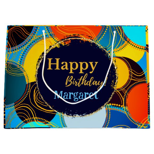 おもしろいカラフルブ数々のルーサークル抽象芸術レトロ ラージペーパーバッグ (正面)