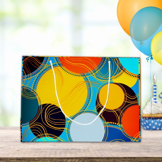 おもしろいカラフルブ数々のルーサークル抽象芸術レトロ ラージペーパーバッグ