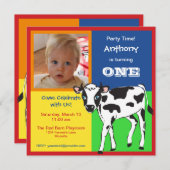 おもしろいカラフルベビー牛写真招待状 招待状 (正面/裏面)