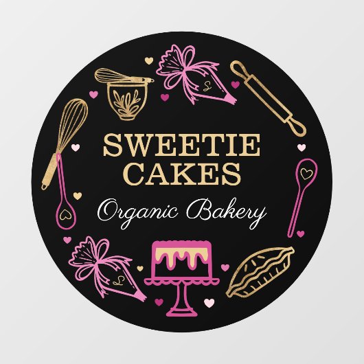 おもしろいカラフルベーキング料理器具ブラック&金ゴールド ウィンドウサイン (シート)