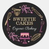 おもしろいカラフルベーキング料理器具ブラック&金ゴールド ラウンドシール (正面)