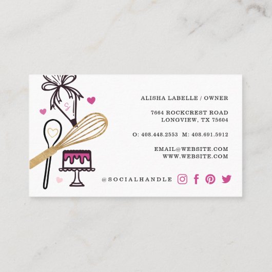 おもしろいカラフルベーキング料理器具ブラック&金ゴールド 名刺 (裏面)