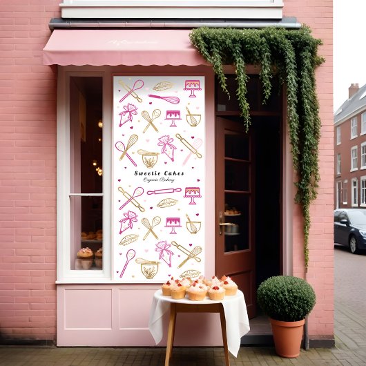 おもしろいカラフルベーキング料理器具ホワイト&金ゴールド 横断幕