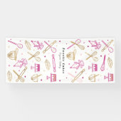 おもしろいカラフルベーキング料理器具ホワイト&金ゴールド 横断幕 (横)