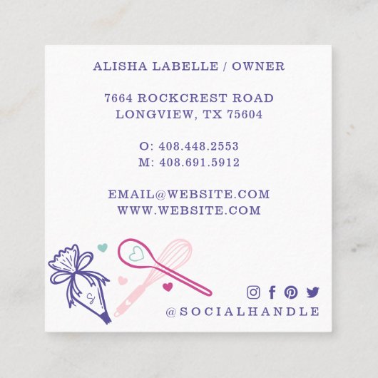 おもしろいカラフルベーキング・料理器白 スクエア名刺 (裏面)