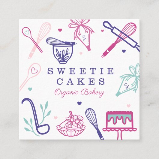 おもしろいカラフルベーキング・料理器白 スクエア名刺 (正面)